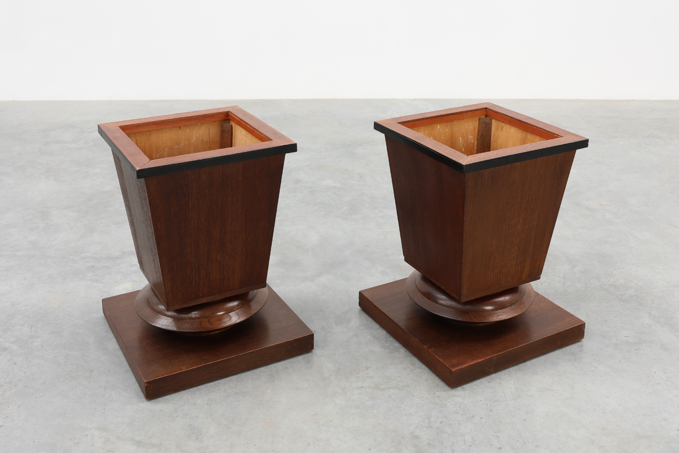 Pair large Art Deco geometric square oak planters, France 1930sthumbnail